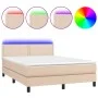 Box spring bed LED mattress cappuccino synthetic leather 140x200cm by , Beds and slatted bases - Ref: Foro24-3134170, Price: ...
