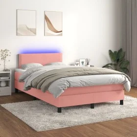 Box spring bed with mattress and LED pink velvet 120x200 cm by , Beds and slatted bases - Ref: Foro24-3134338, Price: 368,18 ...