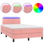 Cama box spring colchón y LED terciopelo rosa 120x200 cm de , Camas y somieres - Ref: Foro24-3134338, Precio: 386,82 €, Descu...