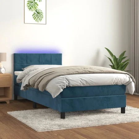 Box spring bed with mattress and LED dark blue velvet 80x200 cm by , Beds and slatted bases - Ref: Foro24-3134373, Price: 272...