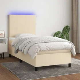 Box spring bed mattress and LED lights cream fabric 80x200 cm by , Beds and slatted bases - Ref: Foro24-3134674, Price: 321,0...