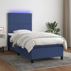 Box spring bed mattress and LED lights blue fabric 90x200 cm by , Beds and slatted bases - Ref: Foro24-3134771, Price: 325,90...