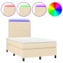 Box spring bed with mattress and LED cream fabric 120x200 cm by , Beds and slatted bases - Ref: Foro24-3134786, Price: 407,83...