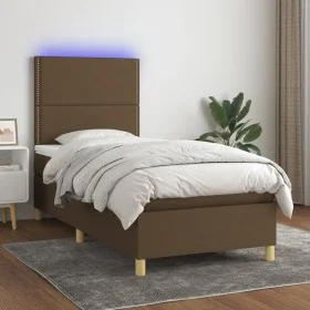 Box spring bed mattress and LED lights dark brown fabric 90x200cm by , Beds and slatted bases - Ref: Foro24-3135328, Price: 3...