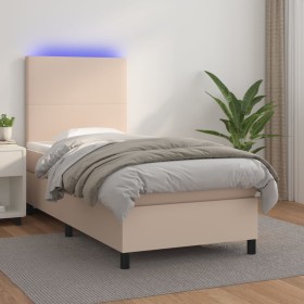 Cama box spring colchón LED cuero sintético capuchino 80x200 cm