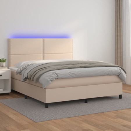 Cama box spring colchón LED cuero sintético capuchino 140x190cm de , Camas y somieres - Ref: Foro24-3135884, Precio: 485,62 €...