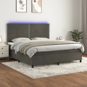 Box spring bed with mattress and LED dark gray velvet 160x200 cm by , Beds and slatted bases - Ref: Foro24-3136072, Price: 50...