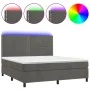Box spring bed with mattress and LED dark gray velvet 160x200 cm by , Beds and slatted bases - Ref: Foro24-3136072, Price: 50...