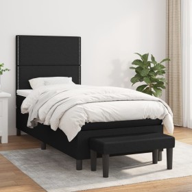 Cama box spring con colchón tela negro 90x190 cm