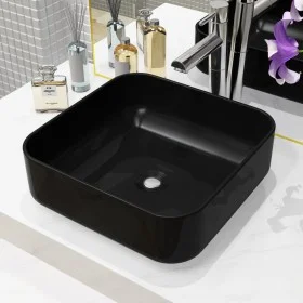 Square black ceramic washbasin 38x38x13.5 cm by vidaXL, Sinks - Ref: Foro24-142733, Price: 70,25 €, Discount: %