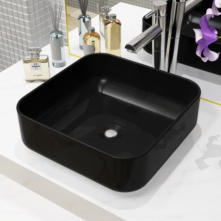 Lavabo cuadrado de cerámica negro 38x38x13,5 cm de vidaXL, Lavabos - Ref: Foro24-142733, Precio: 71,44 €, Descuento: %