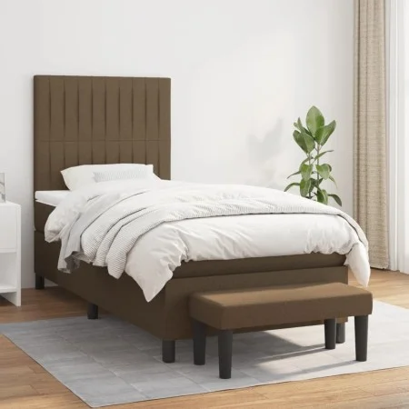 Box spring bed with dark brown fabric mattress 100x200 cm by , Beds and slatted bases - Ref: Foro24-3136736, Price: 392,98 €,...