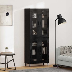 Aparador alto 2 pcs Roble Negro Madera de Ingeniería y Vidrio en Aparadores | Comprar online en Foro24