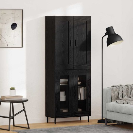 Aparador alto 2 pcs Roble Negro Madera de Ingeniería y Vidrio en Aparadores | Comprar online en Foro24