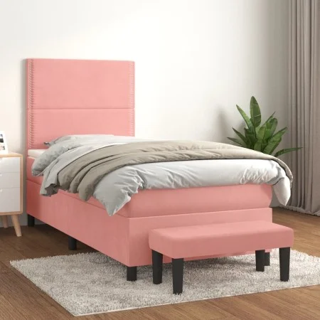 Box spring bed with pink velvet mattress 100x200 cm by , Beds and slatted bases - Ref: Foro24-3137772, Price: 337,26 €, Disco...