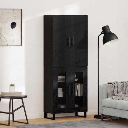 Aparador alto 2 pcs Roble Negro Madera de Ingeniería y Vidrio en Aparadores | Comprar online en Foro24