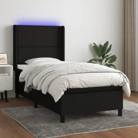 Box spring bed mattress and LED lights black fabric 100x200 cm by , Beds and slatted bases - Ref: Foro24-3138215, Price: 346,...