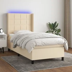Box spring bed mattress and LED lights cream fabric 80x200 cm by , Beds and slatted bases - Ref: Foro24-3138274, Price: 333,2...