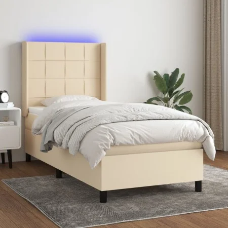 Box spring bed mattress and LED lights cream fabric 80x200 cm by , Beds and slatted bases - Ref: Foro24-3138274, Price: 333,2...