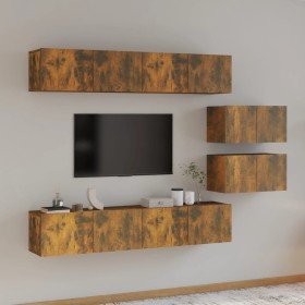 Set de muebles de TV 6 pzas madera contrachapada roble ahumado en Muebles TV | Comprar online en Foro24