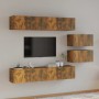 Set de muebles de TV 6 pzas madera contrachapada roble ahumado