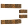 Set de muebles de TV 6 pzas madera contrachapada roble ahumado