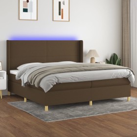 Box spring bed mattress LED lights dark brown fabric 200x200 cm by , Beds and slatted bases - Ref: Foro24-3138744, Price: 667...