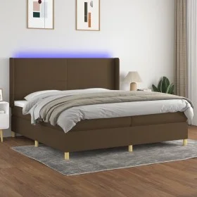 Box spring bed mattress LED lights dark brown fabric 200x200 cm by , Beds and slatted bases - Ref: Foro24-3138744, Price: 670...