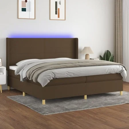 Box spring bed mattress LED lights dark brown fabric 200x200 cm by , Beds and slatted bases - Ref: Foro24-3138744, Price: 668...