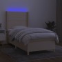 Cama box spring colchón y luces LED tela crema 100x200 cm de , Camas y somieres - Ref: Foro24-3138778, Precio: 341,99 €, Desc...
