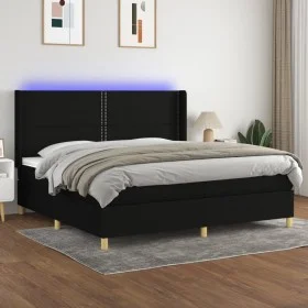 Box spring bed mattress and LED lights black fabric 200x200 cm by , Beds and slatted bases - Ref: Foro24-3138823, Price: 646,...