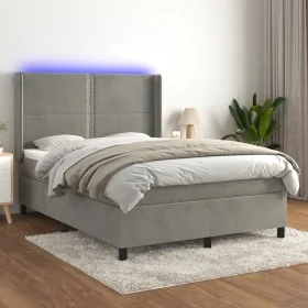 Boxspringbett mit Matratze und hellgrauem LED-Samt 140x190 cm von , Betten und Lattenroste - Ref: Foro24-3139499, Preis: 518,...