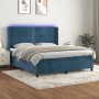 Cama box spring colchón y LED terciopelo azul oscuro 160x200 cm