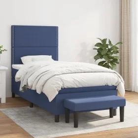 Box spring bed with blue fabric mattress 90x200 cm by , Beds and slatted bases - Ref: Foro24-3136491, Price: 349,05 €, Discou...