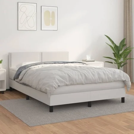 Box spring bed with white synthetic leather mattress 140x190 cm by , Beds and slatted bases - Ref: Foro24-3141060, Price: 468...