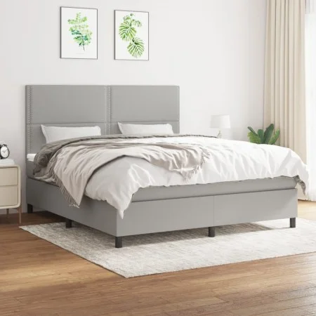 Box spring bed with light gray fabric mattress 180x200 cm by , Beds and slatted bases - Ref: Foro24-3141713, Price: 564,13 €,...