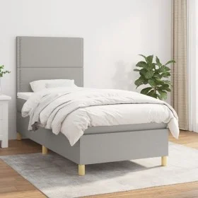 Box spring bed with light gray fabric mattress 90x190 cm by , Beds and slatted bases - Ref: Foro24-3142217, Price: 304,57 €, ...