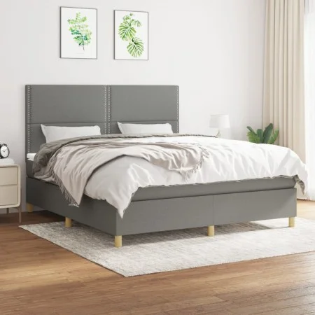 Box spring bed with dark gray fabric mattress 180x200 cm by , Beds and slatted bases - Ref: Foro24-3142274, Price: 589,34 €, ...