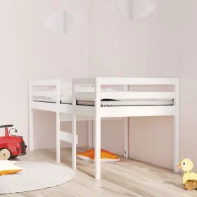 White high bed solid pine wood 75x190 cm by , Beds and slatted bases - Ref: Foro24-821620, Price: 167,34 €, Discount: %
