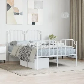Metal bed frame with headboard and white footboard 120x190 cm by , Beds and slatted bases - Ref: Foro24-373951, Price: 87,25 ...