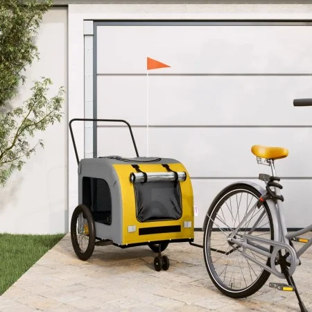 Pet Bicycle Trailer Iron Oxford Cloth Yellow Gray by , pet strollers - Ref: Foro24-93861, Price: 128,50 €, Discount: %