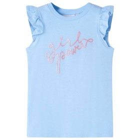 Camiseta infantil de manga volante azul claro 116