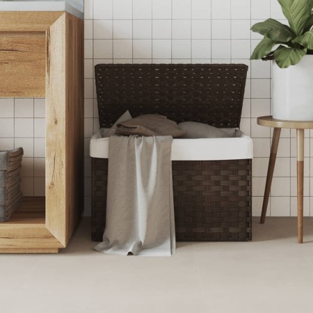 Dirty clothes basket with lid dark brown rattan 55.5x35x34cm by , Laundry baskets - Ref: Foro24-372050, Price: 46,39 €, Disco...