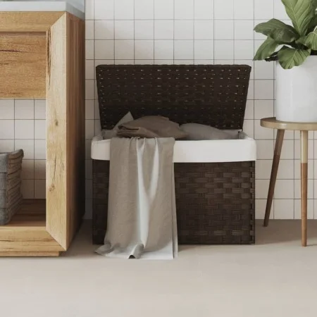 Schmutzwäschekorb mit Deckel aus dunkelbraunem Rattan, 55,5 x 35 x 34 cm von , Wäschekörbe - Ref: Foro24-372050, Preis: 45,42...