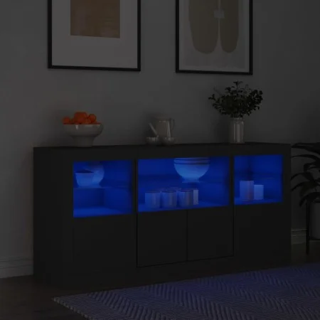 Sideboard with LED lights black 142.5x37x67 cm by , Sideboards - Ref: Foro24-3209066, Price: 185,01 €, Discount: %