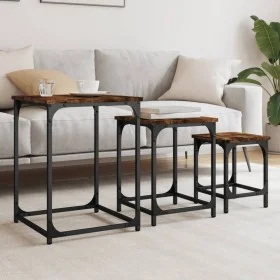Stackable coffee tables 3 pieces engineered wood smoke oak by , Coffee table - Ref: Foro24-838925, Price: 39,17 €, Discount: %