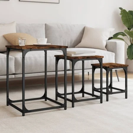 Stackable coffee tables 3 pieces engineered wood smoke oak by , Coffee table - Ref: Foro24-838925, Price: 39,16 €, Discount: %