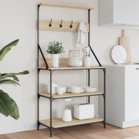 Kitchen shelving with hooks 4 levels engineered oak wood by , Kitchen utensil containers - Ref: Foro24-838959, Price: 75,14 €...