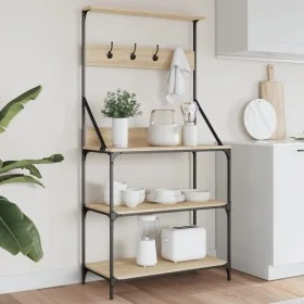 Kitchen shelving with hooks 4 levels engineered oak wood by , Kitchen utensil containers - Ref: Foro24-838959, Price: 74,22 €...