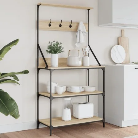 Kitchen shelving with hooks 4 levels engineered oak wood by , Kitchen utensil containers - Ref: Foro24-838959, Price: 74,22 €...